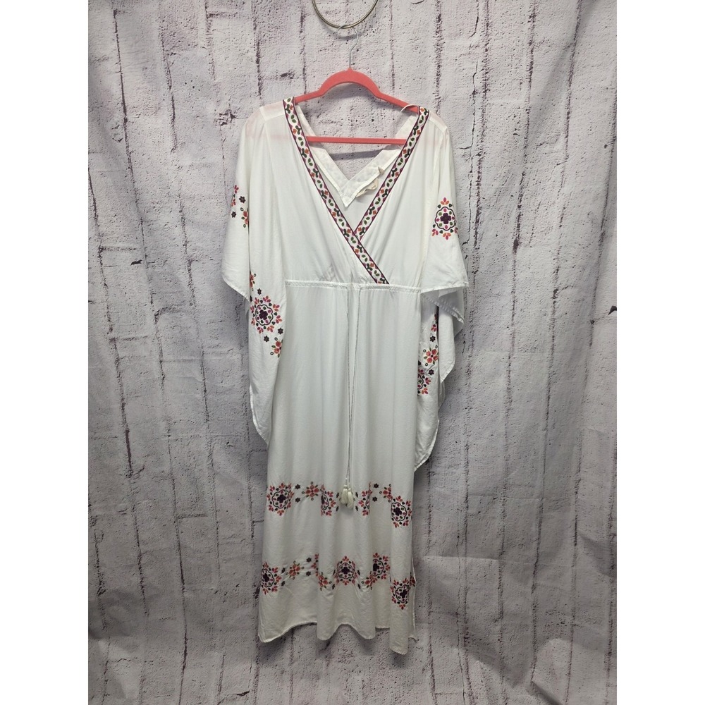 SOFT SURROUNDINGS Duster Kimono White Embroidered Boho Cover‎ Up Dress Womens M